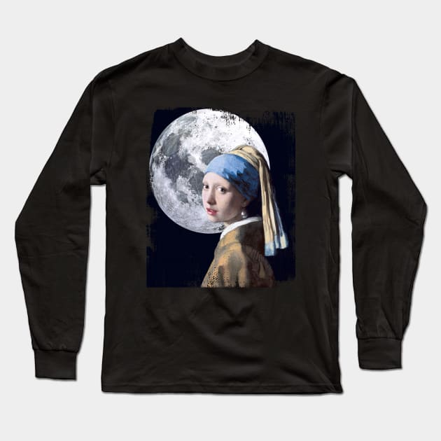 Girl with a pearl earring and the moon Long Sleeve T-Shirt by RusticVintager